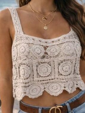 Rebellion Again Crochet Tank Top in Cream